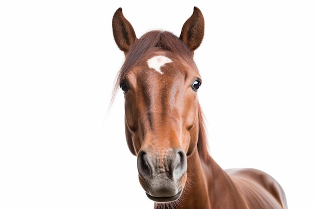 Un caballo con una mancha blanca en la cara.