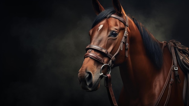 Caballo marrón contra un fondo negro