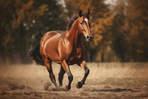 Caballo marrón galopando en el campo Ilustración AI GenerativexA