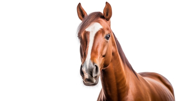 un caballo marrón con una mancha blanca en la cabeza