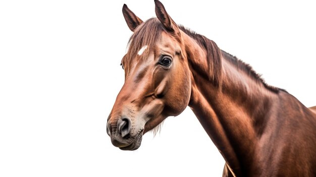 Un caballo marrón con una mancha blanca en la cara.