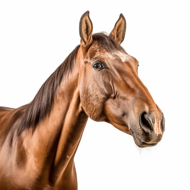 Un caballo marrón con una mancha blanca en la cara.