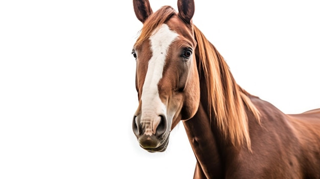 un caballo marrón con una raya blanca en la cara