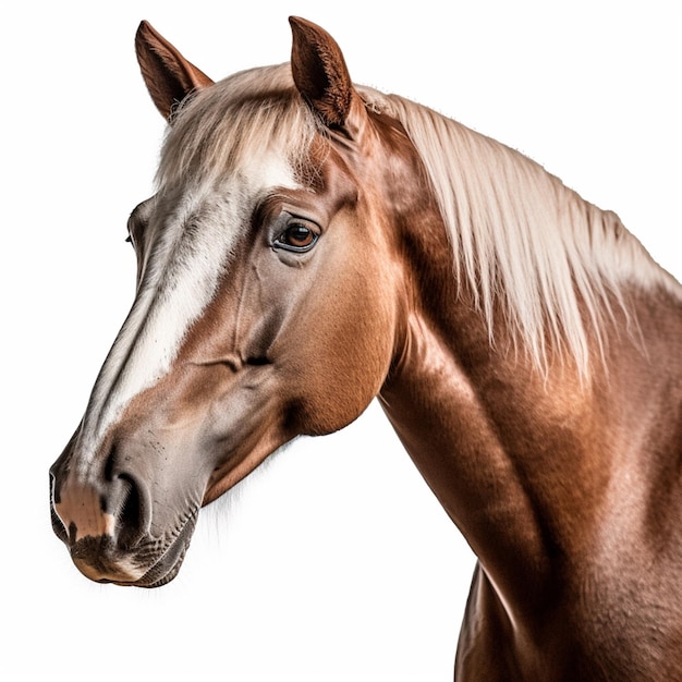 Un caballo marrón con una raya blanca en la cara.