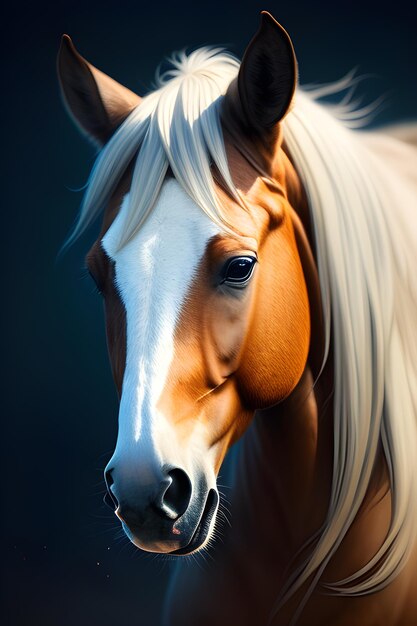 Un caballo de melena blanca y ojos azules.