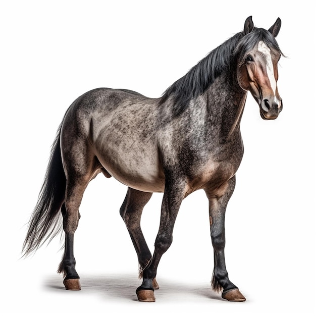 Un caballo de melena negra y una mancha blanca en la cara.