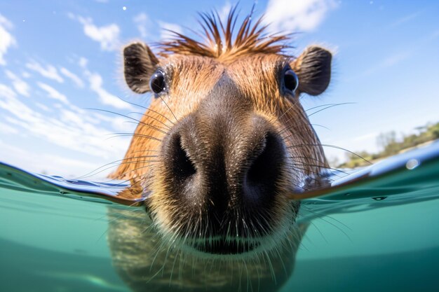 Foto un caballo mira la cámara desde el agua