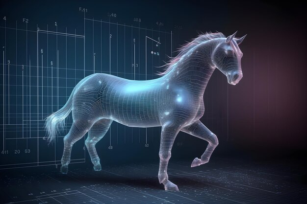 Un caballo se muestra en una ilustración 3D.