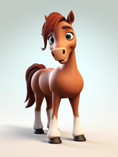 Caballo mustang semental personaje de dibujos animados mascota 3d render divertido lindo animal de granja