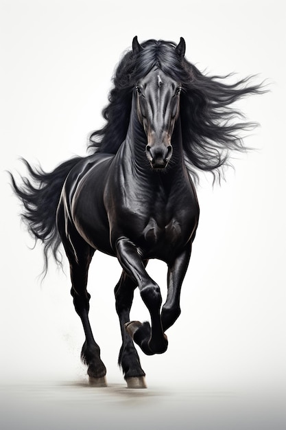 Foto un caballo negro sobre un fondo blanco