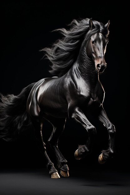 Foto un caballo negro sobre un fondo blanco