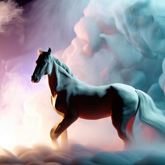 Foto un caballo está en las nubes con una cola azul.