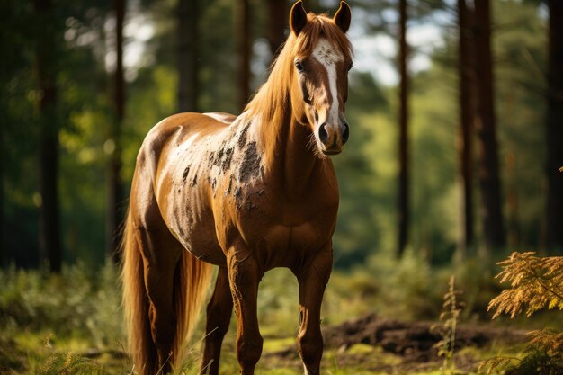 Caballo pastando serenamente en el Campo Verde generativo IA