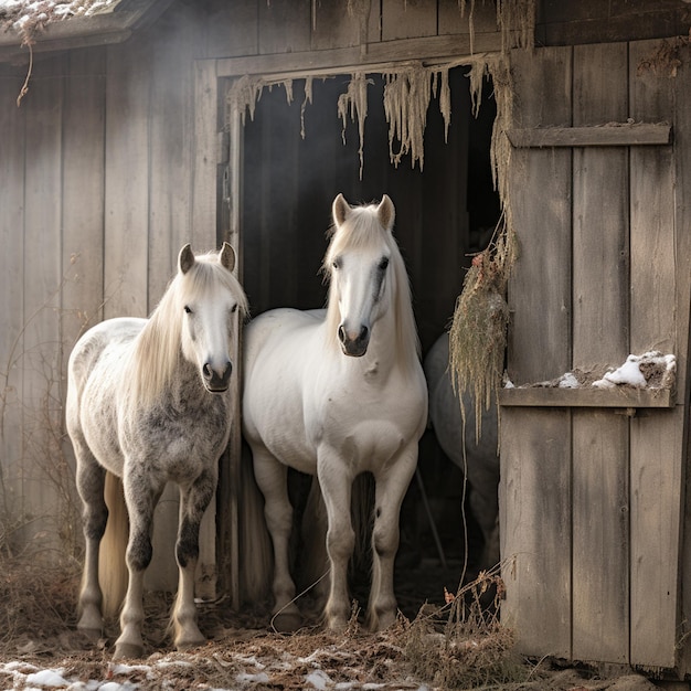 Un caballo de pie dentro de un granero