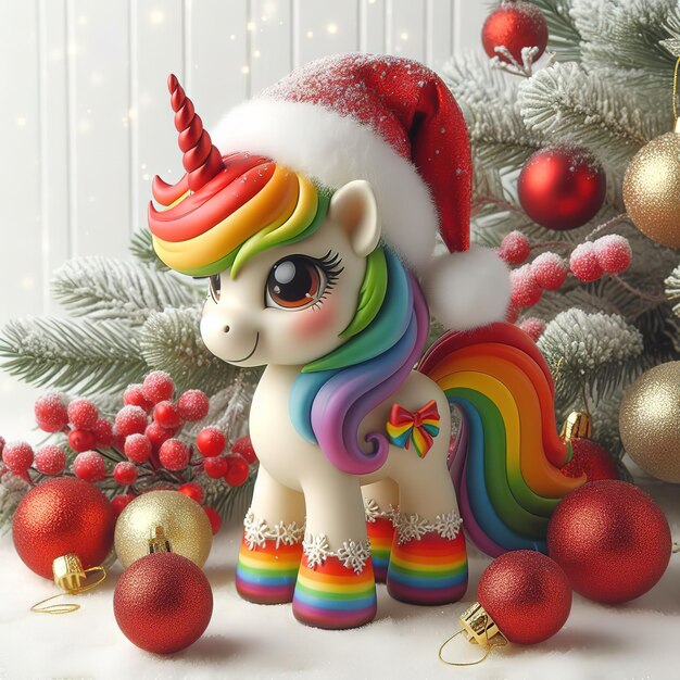 Foto el caballo poni y el adorno navideño establecido por ai generado