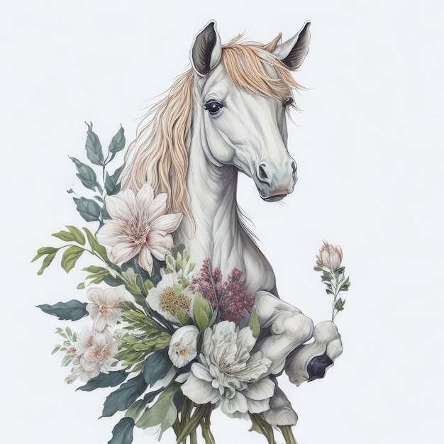 Un caballo con un ramo de flores