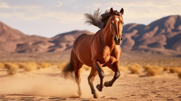 Foto un caballo rojo corre a través del campo de arena