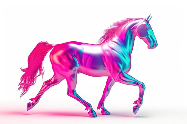 Foto un caballo rosa está galopando en una superficie blanca