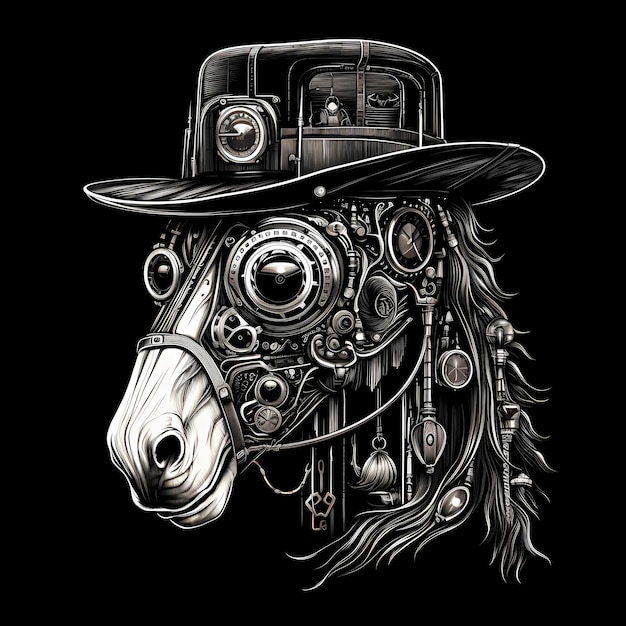 caballo con sombrero steampunk y gafas de google