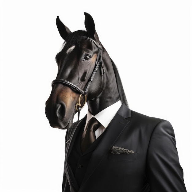 Un caballo con un traje de negocios formal Un animal con ropa humana IA generativa