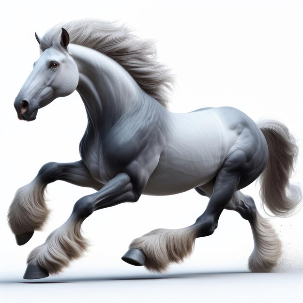 Un caballo ultra realista corriendo a alta velocidad sobre un fondo limpio