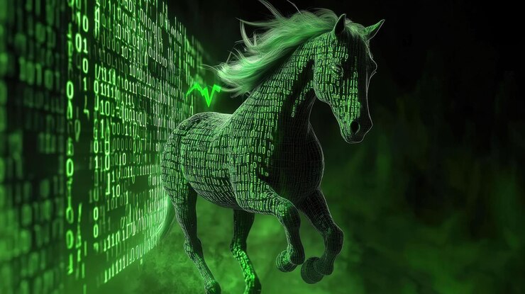 Un caballo verde está caminando en una pantalla con una línea verde
