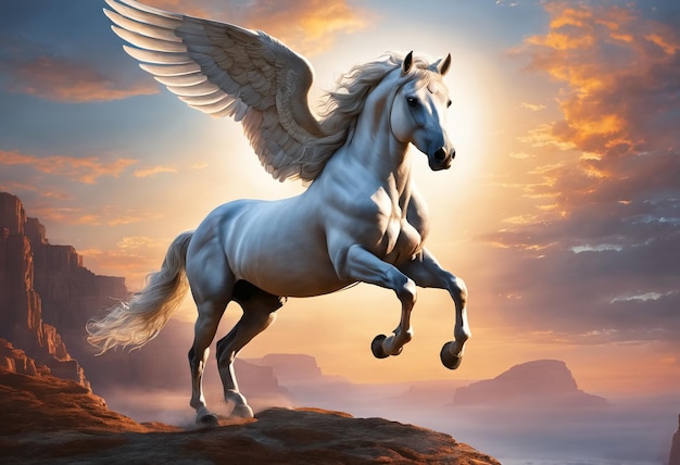 Caballo volador con alas pegaso blanco IA generativa