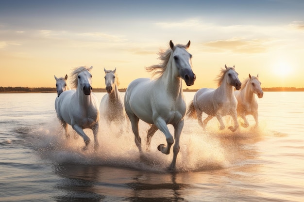 Caballos blancos corriendo en el agua fondos de pantalla e imágenes fondos de pantalla imágenes 2560x1600