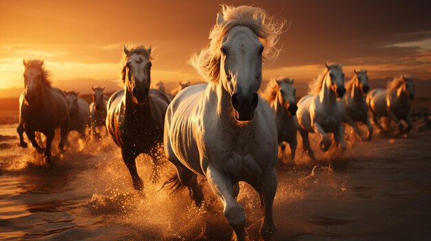 Caballos caminando sobre el agua