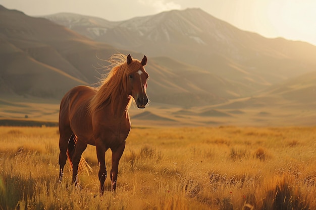 Foto caballos en el campo de la noche ia generativa