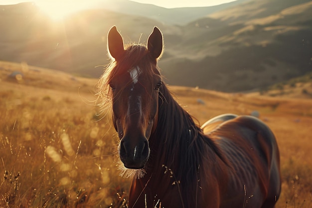 Foto caballos en el campo de la noche ia generativa