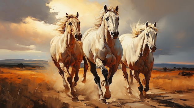 Caballos en los campos Pintura al óleo