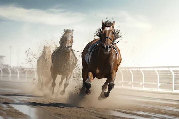 Caballos de carreras en la pista