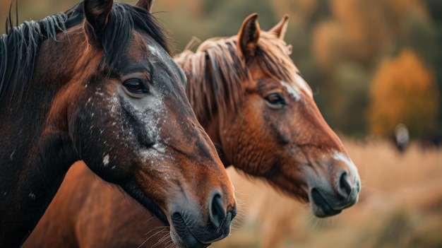 Caballos en el corral de cerca Retrato de caballos en el pasto