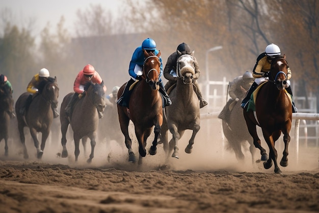 Caballos corriendo en una carrera.