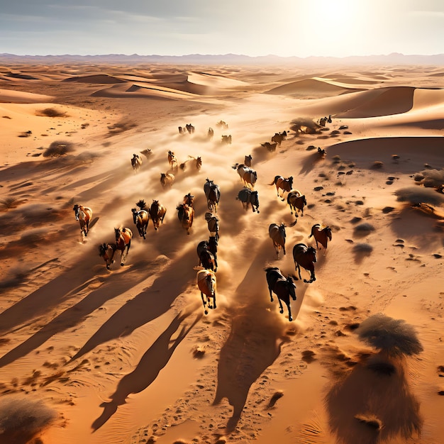 Caballos corriendo en el desierto