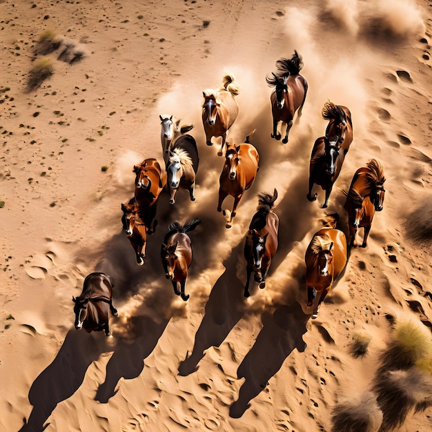 Caballos corriendo en el desierto