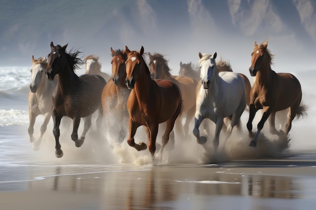 Caballos corriendo en la playa