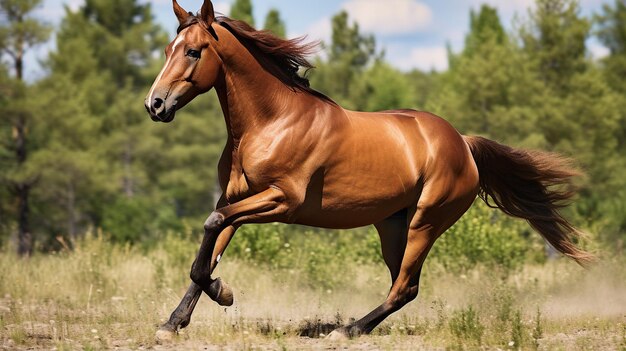 Los caballos corriendo en el prado