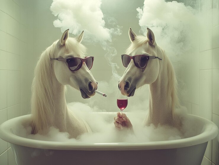 caballos frescos en una bañera retro