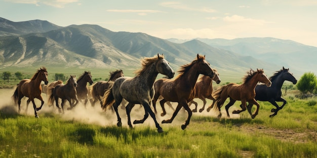 caballos galopando en la estepa IA generativa