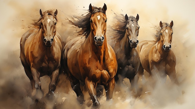 caballos en una ilustración de pintura de campo