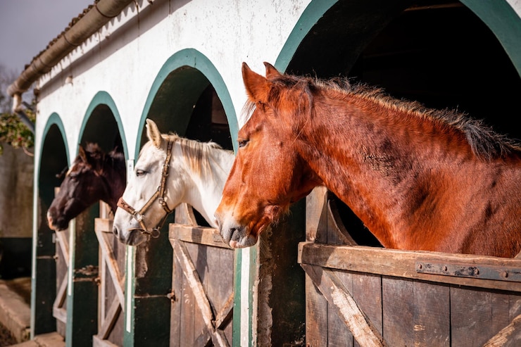 Foto los caballos miran fuera de la caja al aire libre animales lindos raza lusitano