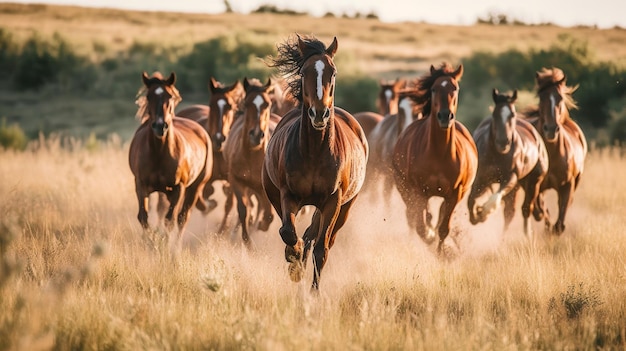 Caballos salvajes corriendo IA libre generada