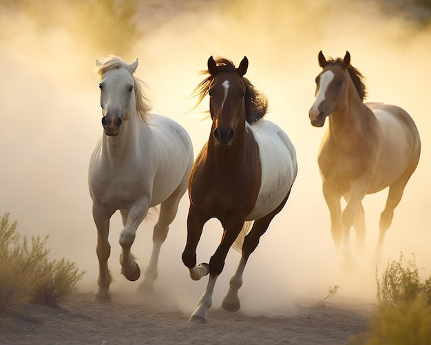 Foto caballos salvajes corriendo