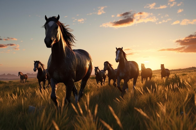 Caballos salvajes en las praderas