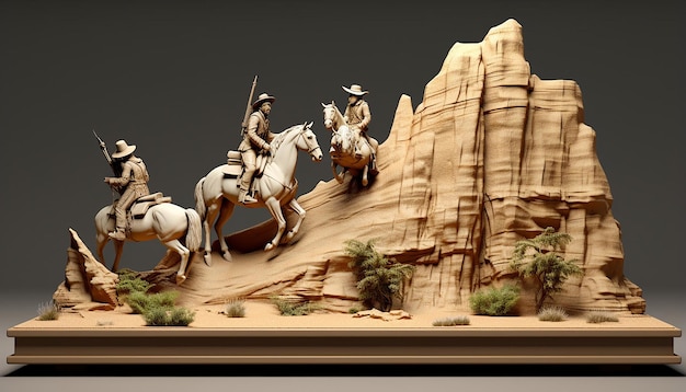 Foto caballos de vaquero del oeste salvaje diorama modelo 3d