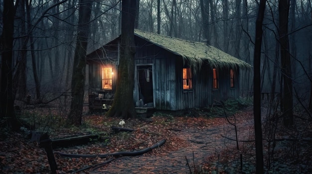 Cabaña abandonada en el bosque Una atmósfera oscura y espeluznante