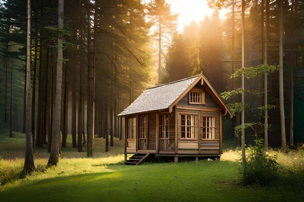 Una cabaña en el bosque.