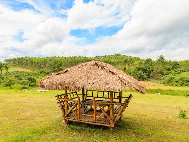 Cabana de fazendeiro no quintal e céu azul